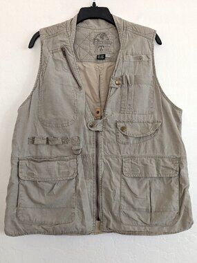 ROYAL ROBBINS Vest Men's L Beige Zip Snap Safari Pockets Fishing Travel Utility